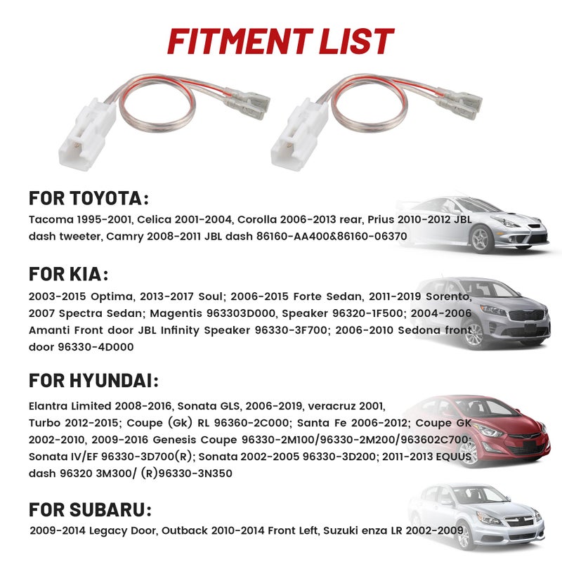 RED WOLF Car Door Speaker Wiring Harness for Hyundai 2002-2016 KIA 2003-2010, Toyota Camry Tacoma Corolla 2002-2011, Subaru Outback 2010-2014 Aftermarket Speaker Wire Connector 2 PC - Image 2